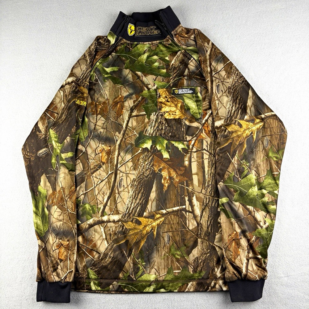 Scent Blocker Realtree Hardwoods Camo 1/4 Zip Hunting Pullover Men's M Carbon